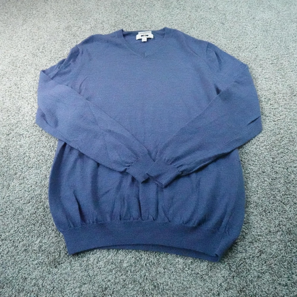 Joseph Abboud Sweater Mens XL Blue Merino Wool V Neck Knit Pullover Soft Warm